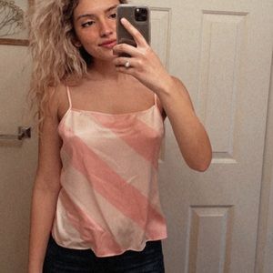 Pink Striped Silk Tank Top